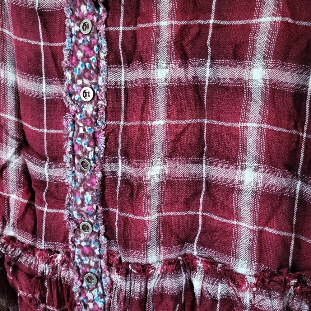 Altar'd State Red Plaid Fringe Blouse Large. SEE DESCRIPTION - Picture 3 of 10